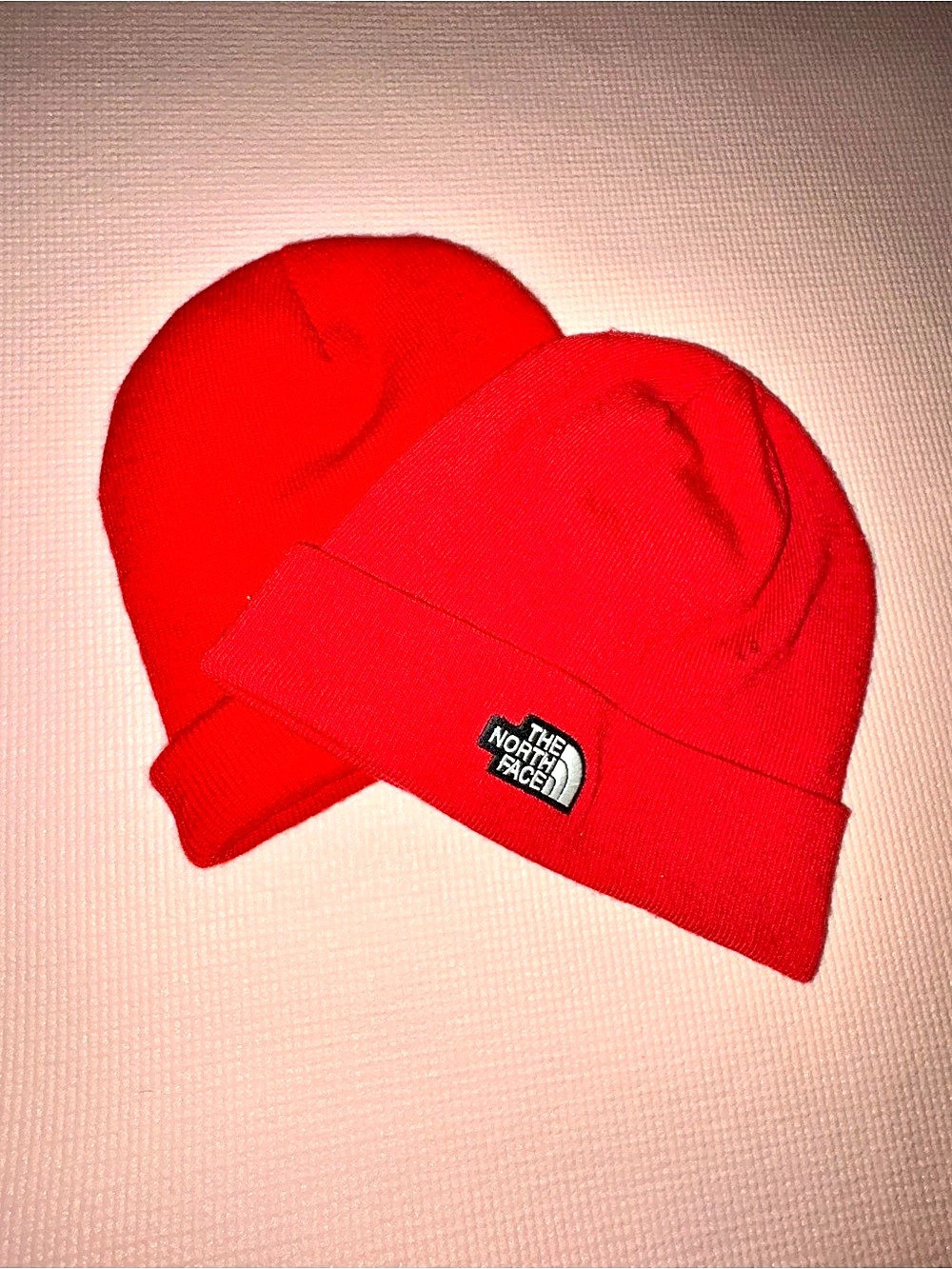 The North Face TNF Logo Box Cuffed Beanie Red Beanie Hat Like New